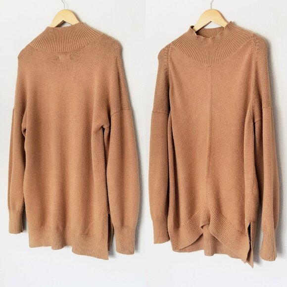 Maeve Anthropologie Crystal Longline Tunic Sweater S Camel Brown Mock Neck $118 - Picture 4 of 15